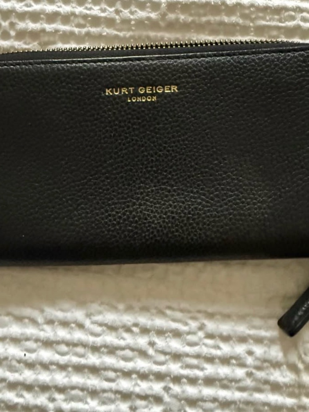 Kurt Geiger London Black Pebbled Leather Long Zip Wallet